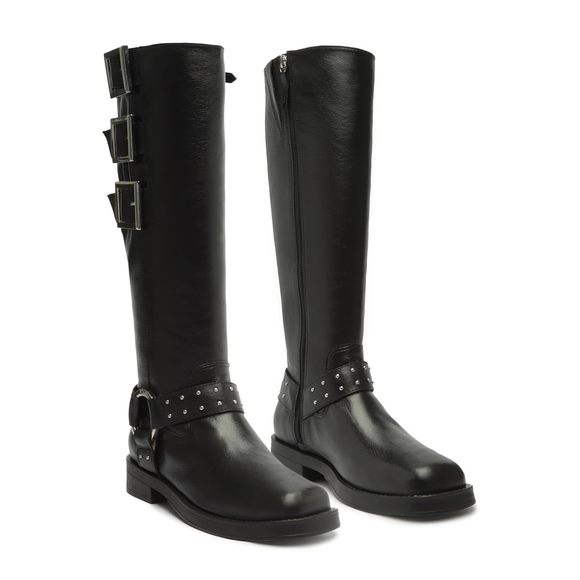 SCHUTZ WOMEN'S LUCCIA BUCKLE FASHION BOOT BLACK 7.5